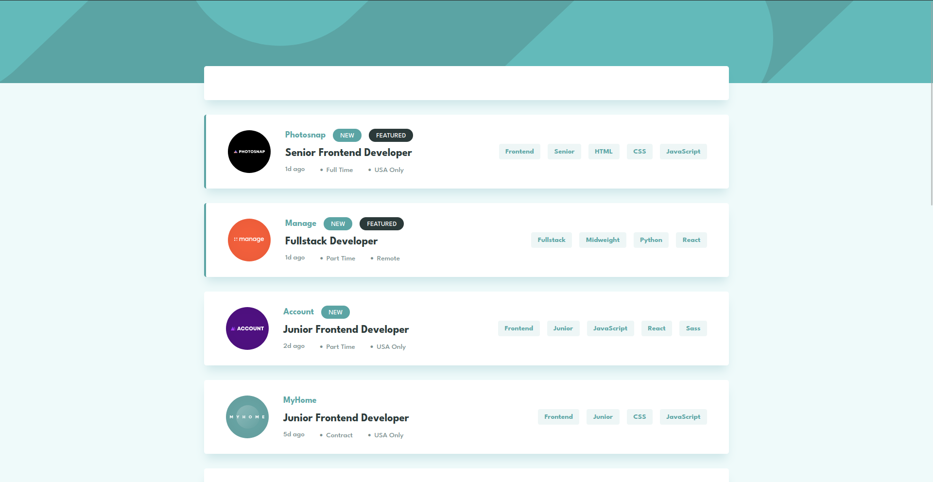 Job listings with Filtering