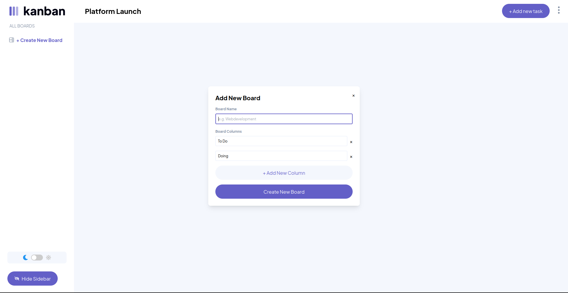 Kanban Task Management Web App